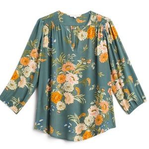 Kinny Split Neck Smocked Shoulder Blouse